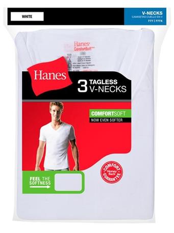 HANES - Cotton V Neck Short Sleeve 3 Pack WHITE