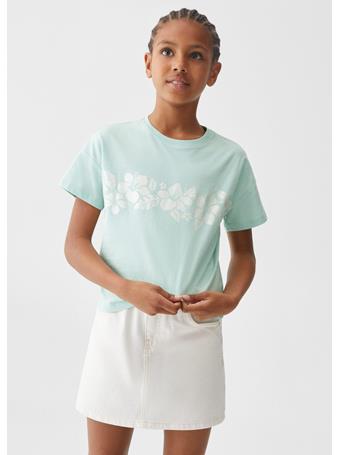 MANGO - Printed Cotton-blend T-shirt TURQUOISE