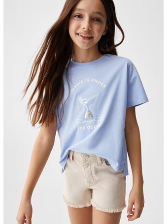 MANGO - Printed Cotton-blend T-shirt MED BLUE