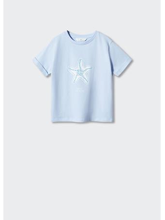 MANGO - Embossed Printed T-shirt LT BLUE