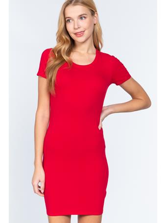 ACTIVE BASIC - Short Sleeve Cotton Jersey Mini Dress RED