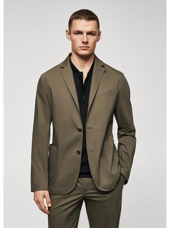 MANGO - Slim Fit Cotton Suit Blazer KHAKI