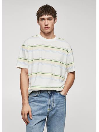MANGO - Textured Striped T-shirt GREEN