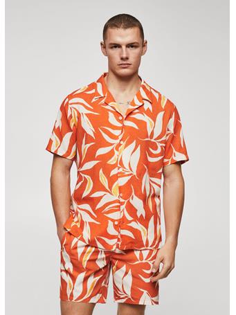 MANGO - Hawaiian Print Cotton Shirt ORANGE
