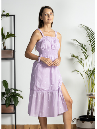 MIXOLOGY - Dress With Side Slit Smoking at Waist, Ruffled Sleeve LILAC