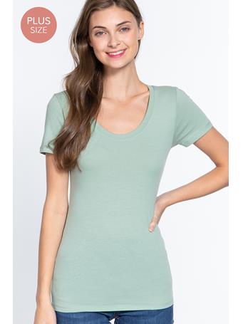 ACTIVE BASIC - [Plus] Scoop Neck Jersey Top LEAF MINT