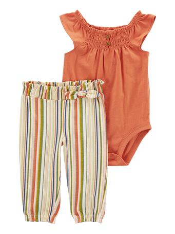 CARTER'S - Baby 2-Piece Striped Bodysuit Pant Set ORANGE
