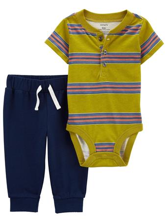 CARTER'S - Baby 2-Piece Striped Bodysuit Pant Set MUSTARD