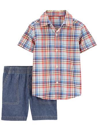 CARTER'S - Toddler 2-Piece Palm Tree Button-Front Shirt & Short Set MULTI