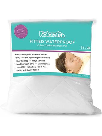 KOLCRAFT - Fitted Waterproof Toddler Bed and and Baby Crib Mattress Pad Cover Protector WHITE