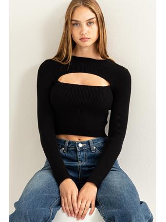 DOUBLE ZERO - Be My Comfort Ribbed Cutout Crop Top BLACK