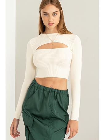 DOUBLE ZERO - Be My Comfort Ribbed Cutout Crop Top CREAM
