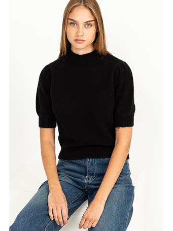 DOUBLE ZERO - Lovely Embrace Puff Sleeve Sweater Top BLACK