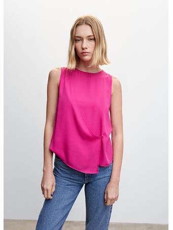 MANGO - Wrap Blouse With Button BRIGHT PINK