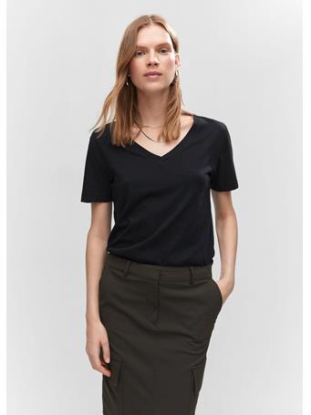 MANGO - V-neck Cotton T-shirt BLACK