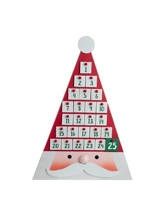 KURT ADLER - Wooden Triangle Santa Head Advent Calendar RED