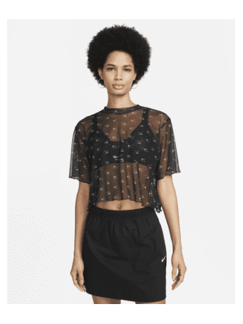 NIKE - Air Women's Printed Mesh Short-Sleeve Crop Top BLACK