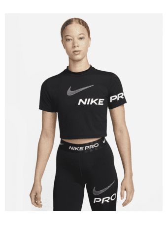 NIKE - Pro Dri-FIT Women's Short-Sleeve Cropped Graphic Training Top BLACK/(WHITE)