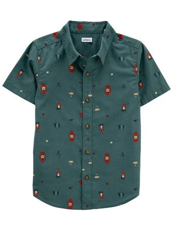 CARTER'S - Kid Camping Print Button-Front Shirt GREEN