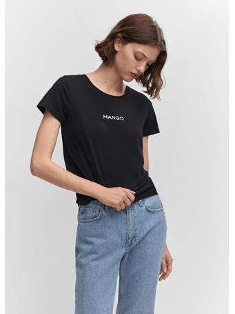 MANGO - Metallic Logo T-shirt BLACK