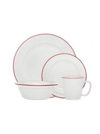 GODINGER - Bistro Red Rim Porcelain 16 Piece Dinnerware Set WHITE/RED