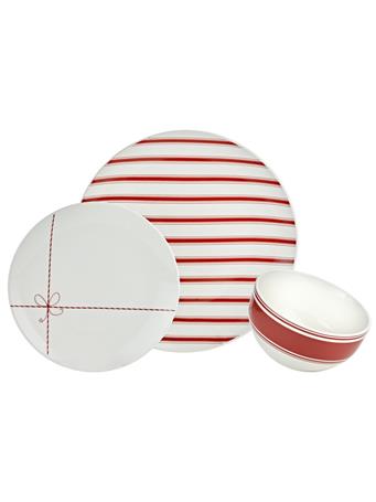 GODINGER - Red Ribbon 12 Piece Dinnerware Set WHITE/RED