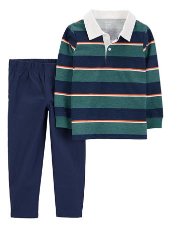CARTER'S - Baby 2-Piece Striped Rugby Polo & Pant Set GREEN