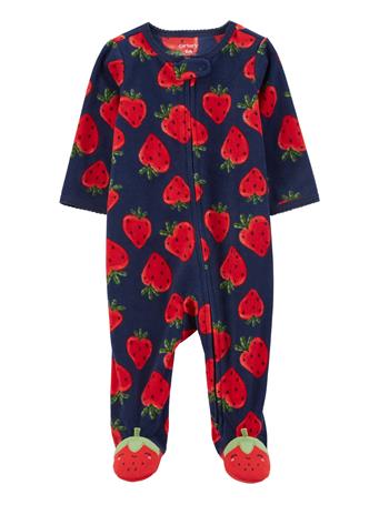 CARTER'S - Baby Strawberry Zip-Up Fleece Sleep & Play Pajamas NAVY