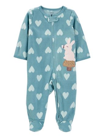 CARTER'S - Baby Bunny Heart Zip-Up Fleece Sleep & Play Pajamas TEAL