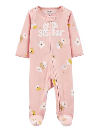 CARTER'S - Baby Little Sister Zip-Up Fleece Sleep & Play Pajamas CORAL