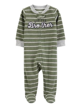 CARTER'S - Baby Little Brother Zip-Up Fleece Sleep & Play Pajamas GREEN