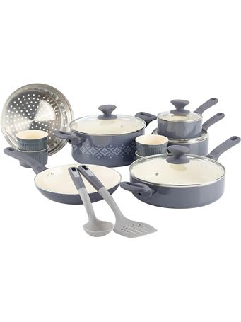 GIBSON - Spice by Tia Mowry Savory Saffron 16-Piece Healthy Nonstick Ceramic Cookware Set CHARCOAL