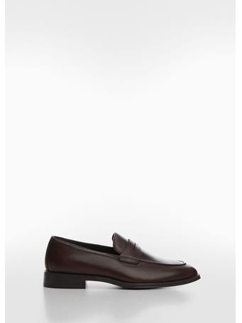 MANGO - Aged Leather Loafers BROWN