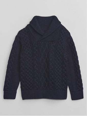 GAP - Cable-Knit Collared Sweater NAVY UNIFORM