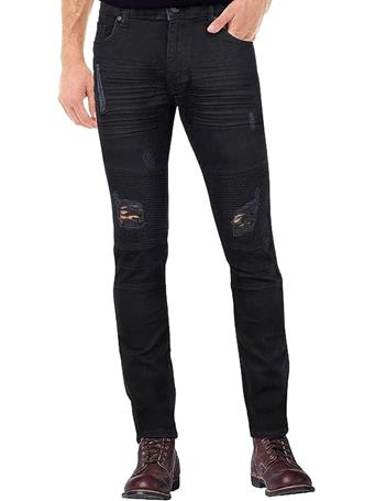 XRAY JEANS - Moto Wash Rip Distressed Denim Jeans Pants  BLACK WASH