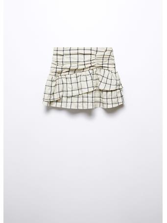 MANGO - Check Pattern Ruffled Skirt BEIGE