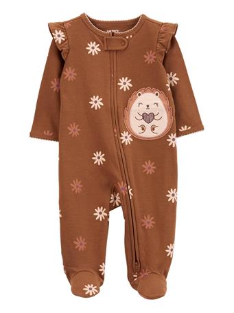 CARTER'S - Baby Floral Hedgehog 2-Way Zip Cotton Sleep & Play Pajamas BROWN