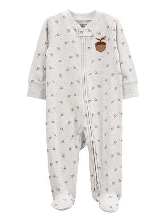CARTER'S - Baby Acorn 2-Way Zip Cotton Blend Sleep & Play Pajamas GREY