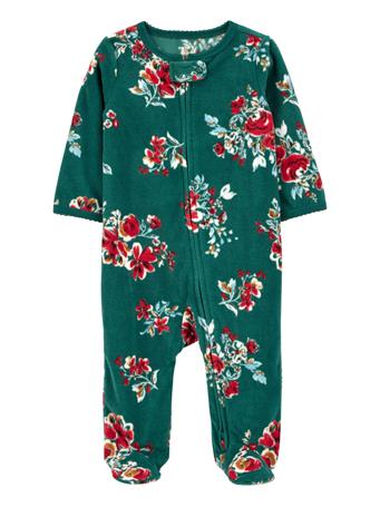 CARTER'S - Baby Floral Zip-Up Fleece Sleep & Play Pajamas GREEN