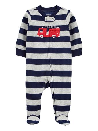 CARTER'S - Baby Firetruck Zip-Up Fleece Sleep & Play Pajamas GREY