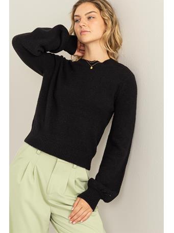 DOUBLE ZERO - Ride On By Cropped Long Sleeve Sweater BLACK
