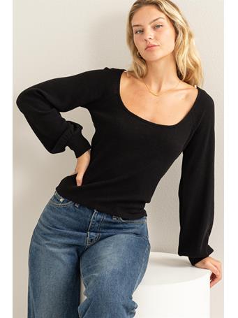 DOUBLE ZERO - Try Me Out Square Neck Balloon Sleeve Top BLACK