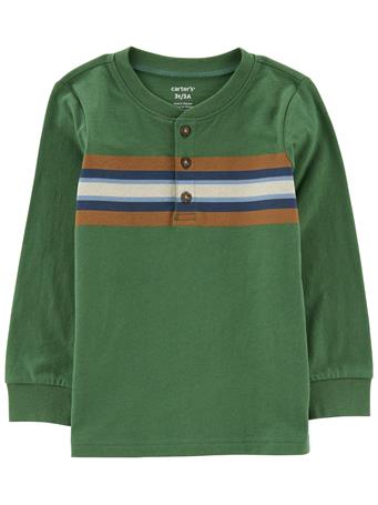 CARTER'S - Baby Striped Jersey Henley GREEN