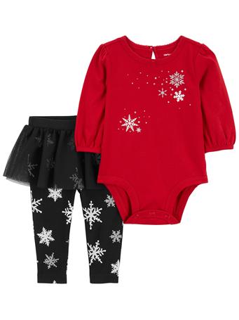 CARTER'S - Baby 2-Piece Snowflake Bodysuit & Tutu Pant Set RED