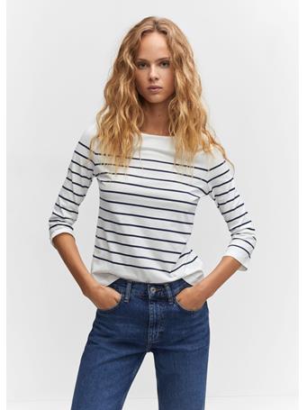 MANGO - Striped Boat Neck T-shirt NAVY