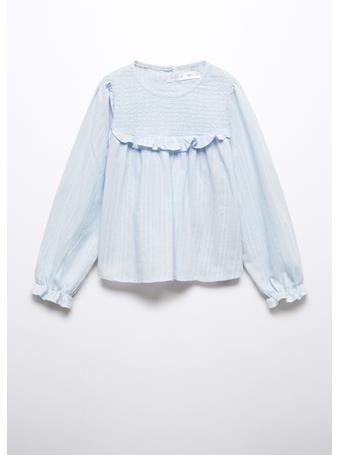 MANGO - Ruched Blouse With Ruffles LT BLUE