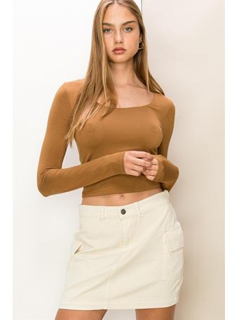 DOUBLE ZERO - Much To Love Scoop Neck Long Sleeve Top PALE BROWN