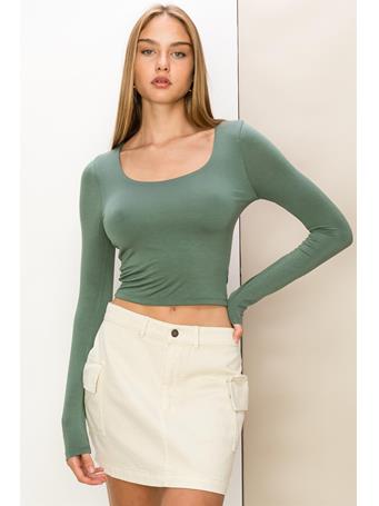 DOUBLE ZERO - Much To Love Scoop Neck Long Sleeve Top GRAY GREEN