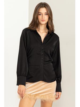 HYFVE - Searching For You Satin Ruched Shirt Top BLACK