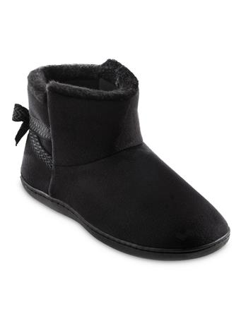 ISOTONER - Microsuede Mallory Bootie with Bow Slippers  BLK